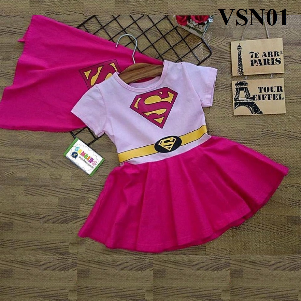 Váy đầm siêu nhân kèm áo choàng cho bé gái VSN01