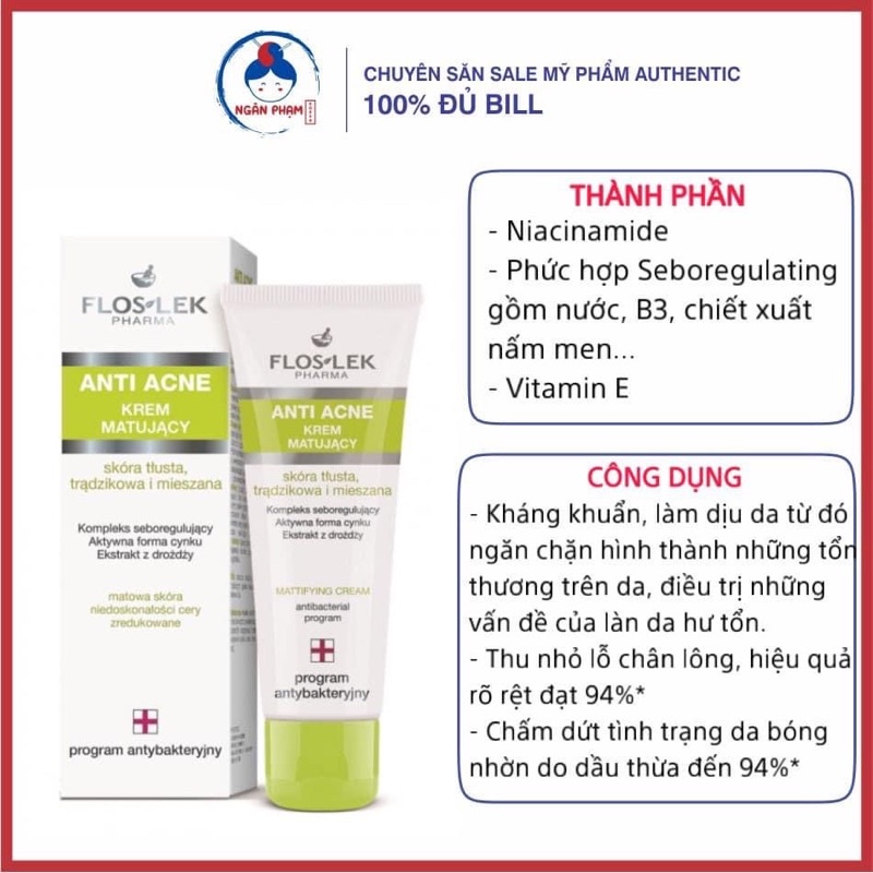 [ Bill Balan] Kem Dưỡng Kiềm Dầu Floslek 50ml