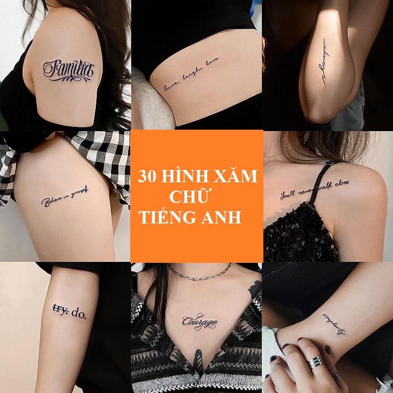 Bộ 30 hình xăm CHỮ dán tạm thời unisex chống thấm nước có thể kéo dài đến 15 ngày JIAMIN Magic Tattoo nhiều mẫu mới 2022