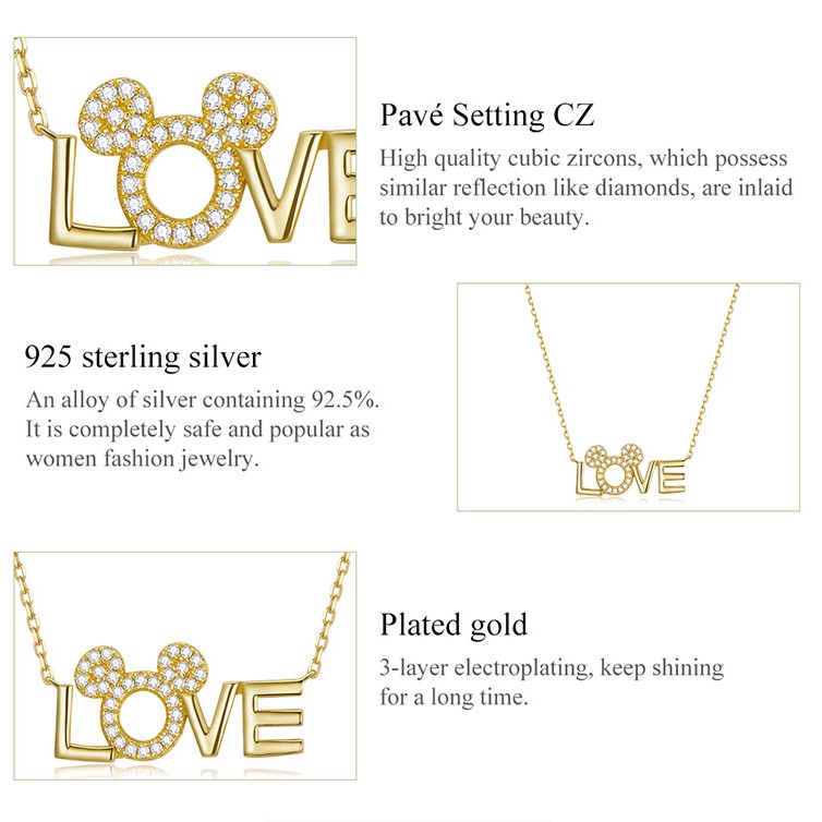 Dây chuyền Bamoer BSN238 bằng bạc 925 họa tiết chữ Love hợp thời trang cho nữ