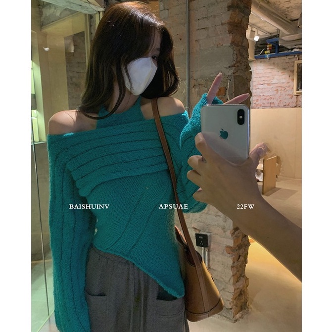 DUNEA Áo Len Nữ Hở Vai Phong Cách Hàn Quốc Gợi Cảm