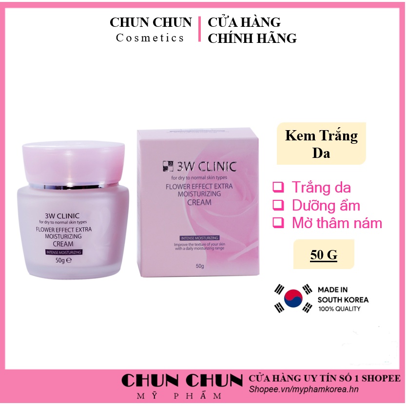 Kem dưỡng trắng da dưỡng ẩm chiết xuất từ Hoa Hồng 3W Clinic Hàn Quốc 50ml giúp da mềm mại trắng sáng tự nhiên