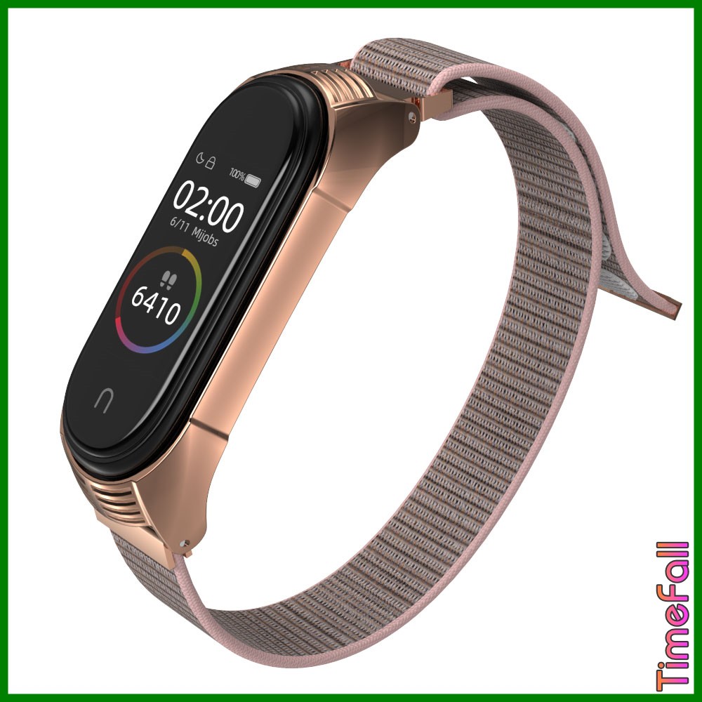 Dây đeo nylon mặt kim loại viền VÂN TF Mi band 4, MIBAND 3 chính hãng MIJOBS, dây đeo miband 4, mi band 3 nylon TF MIJOB