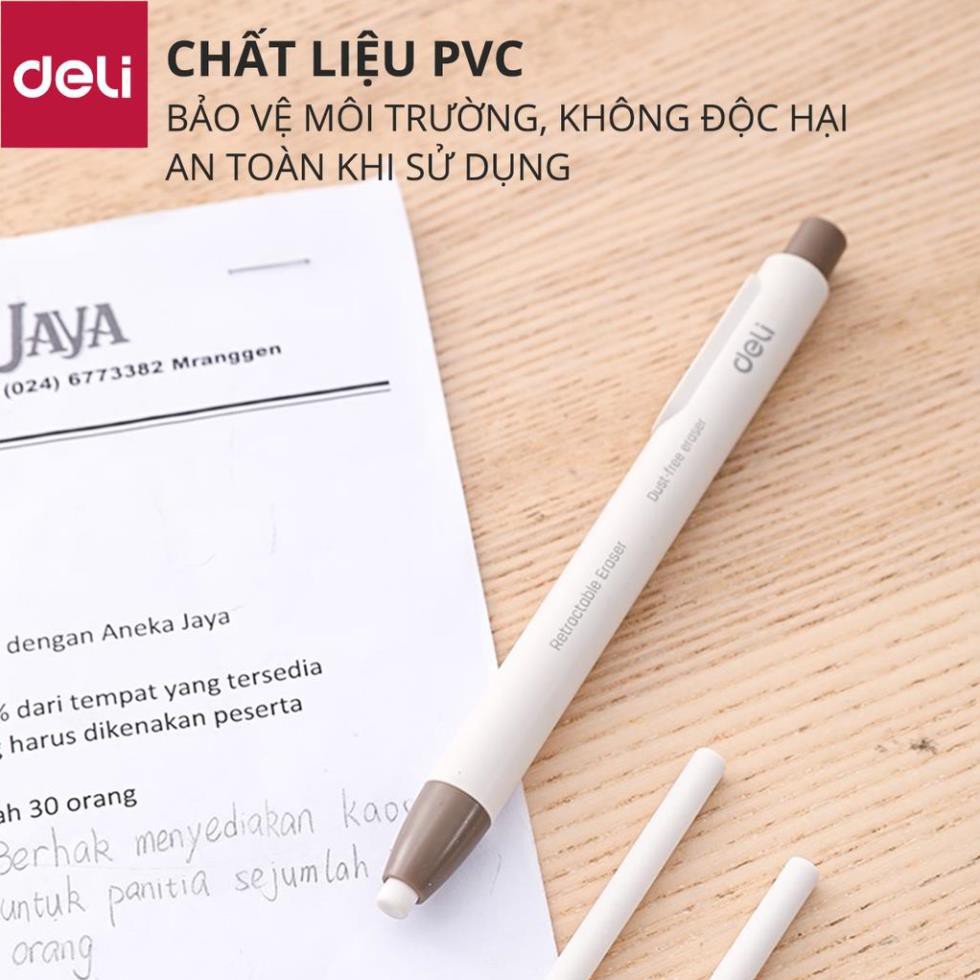 Tẩy chì 2B dạng bút bấm Deli - có bán lõi thay - Thân màu trắng nâu - EH01800/EH01912 [Deli]