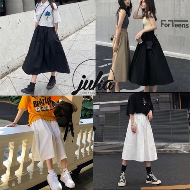 Chân váy xòe kaki đôi bạn thân - váy dài qua gối 63cm Juka shop | BigBuy360 - bigbuy360.vn