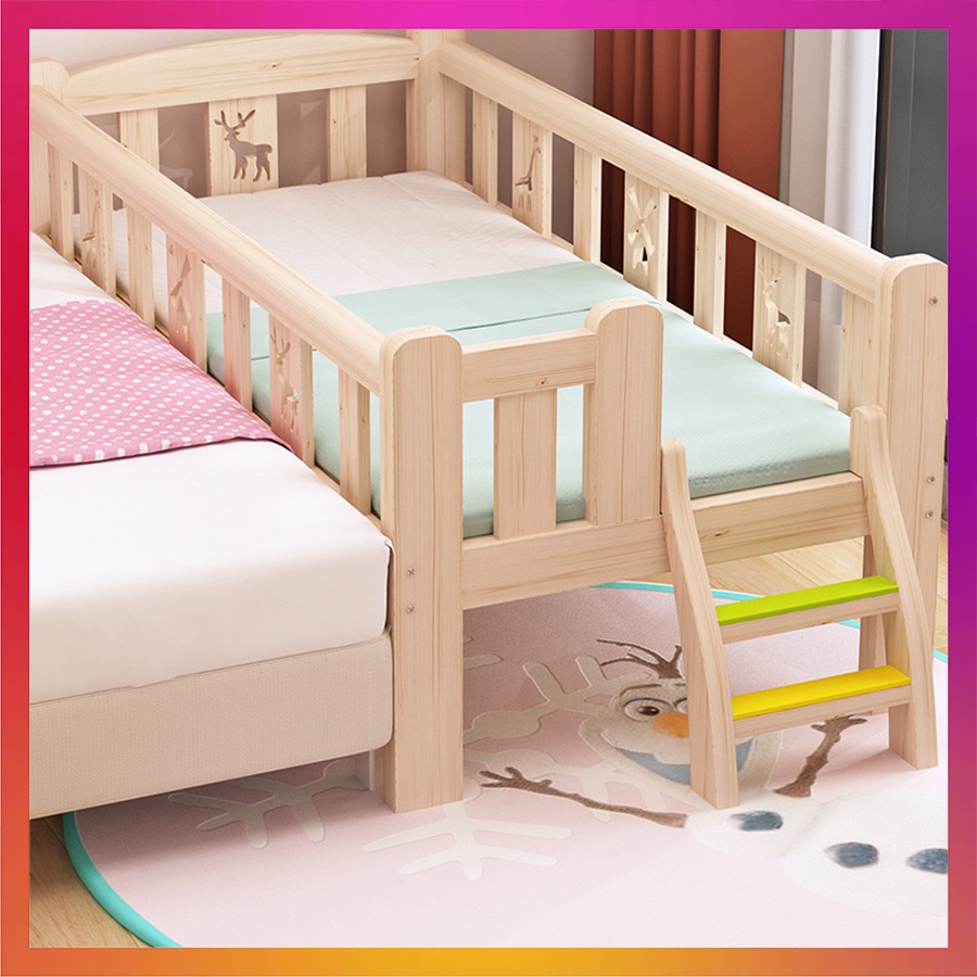 Giường ngủ cho bé trai bé gái, giường ngủ trẻ em gỗ thông ghép với giường bố mẹ, Kích thước 200x100x40x40 Cm