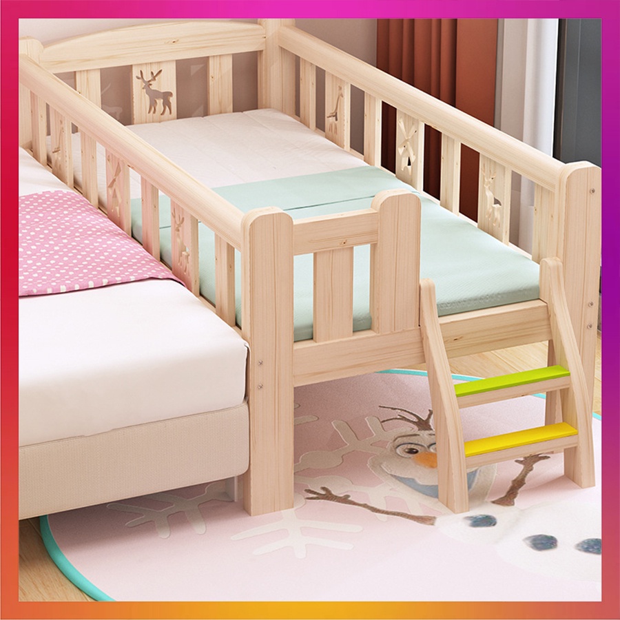 Giường ngủ trẻ em, giường ngủ cho bé ghép với giường bố mẹ gỗ thông chắc chắn, Kích Thước 150x70x 40 Và 128x60x40 Cm