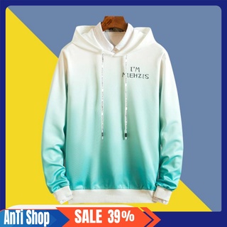 ÁO HOODIE NÓN NAM  CHẤT VẢI NỈ HÀNG FREESIZE 1 CỠ FORM DÁNG RỘNG DƯỚI 65KG MẶC VỪA (LOANG 2 MÀU XANH TRẮNG)