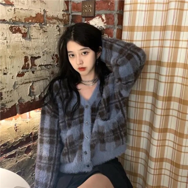 Áo khoác Cardigan len xù dài tay phong cách hàn quốc