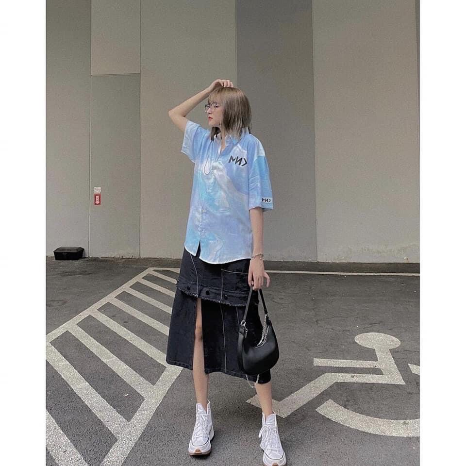 Áo sơ mi loang MNY phối màu độc lạ unisex / áo sơ mi nam ữ cộc tay form rộng | BigBuy360 - bigbuy360.vn
