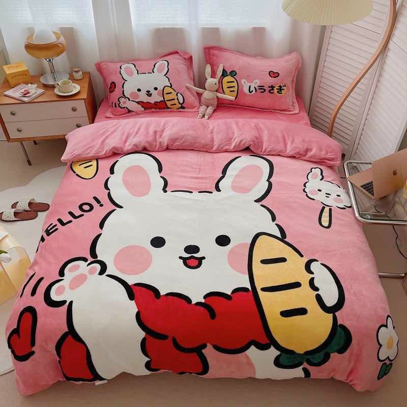 Bộ chăn ga gối nỉ nhung tuyết Bo Decor mềm mại ấm áp0