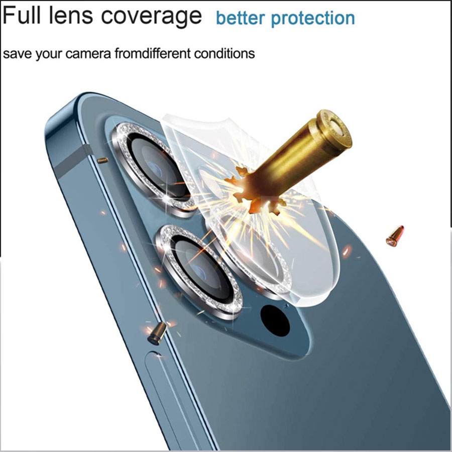Nắp dán đính đá bảo vệ ống kính camera cho iPhone 15 14 13 11 12 Pro Max Mini