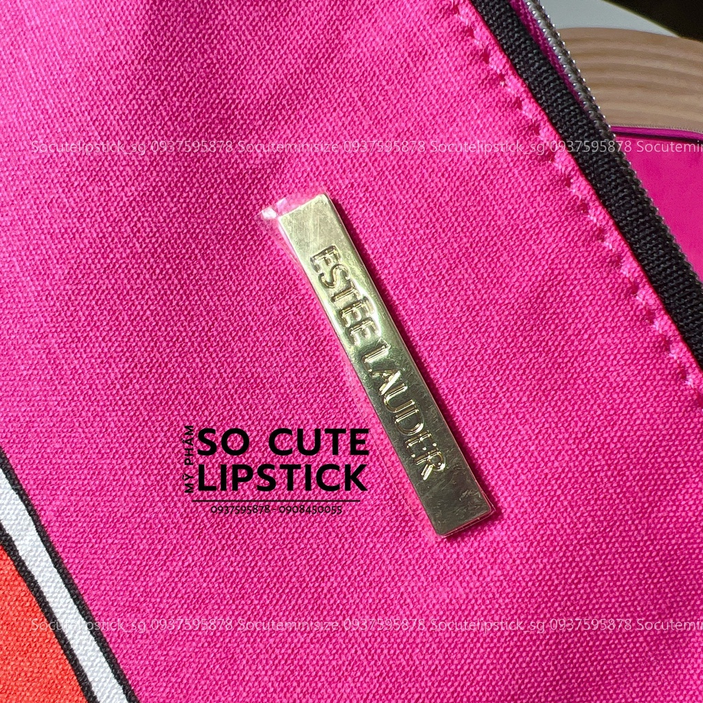 Túi Đựng Mỹ Phẩm Estee Lauder Hồng + Cam Họa Tiết Dây Thắt Lưng