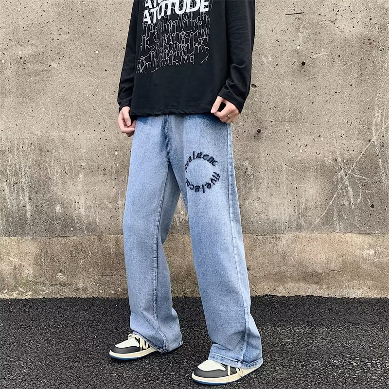 Quần Jean Dài Oversize Thêu Họa Tiết Phong Cách Hip Hop Nhật Bản Thời Trang Cho Nam Size S-3XL