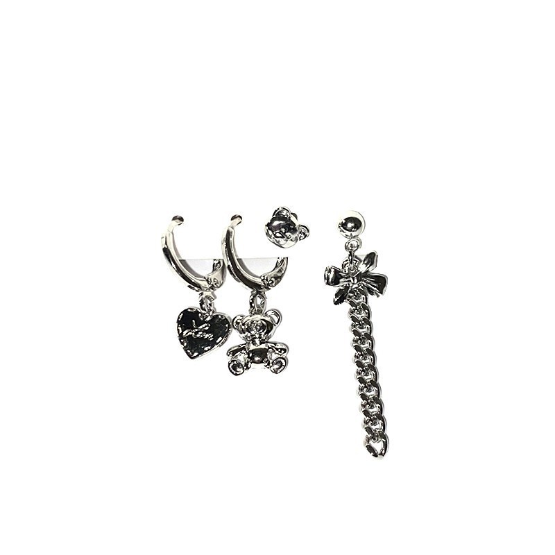 Bông Tai Hình Gấu Phối Dây Xích Phong Cách Harajuku Cá Tính