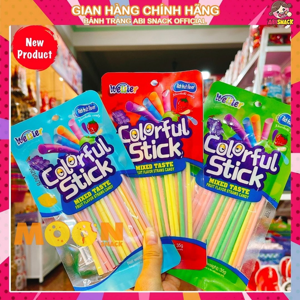 1 Gói Kẹo Tăm Lạnh kẹo que tăm kẹo stick đủ sắc màu vị trái cây hiệu Weisier Hongkong gói 35g ăn vặt tuổi thơ