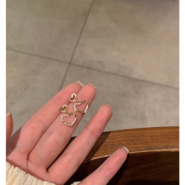 Bông Tai Hình Trái Tim Đính Đá Zircon Lấp Lánh Sang Trọng Cho Nữ