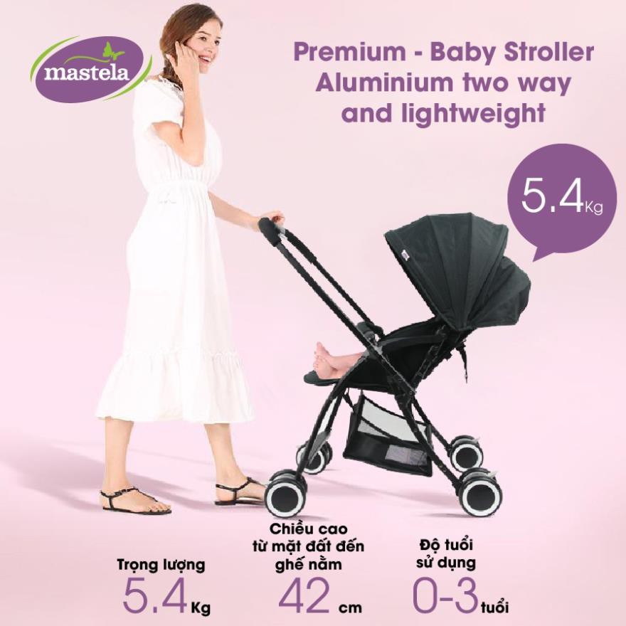 Xe đẩy cho bé sơ sinh 2 chiều vải chống tia UV hiệu Mastela Premium T05S - Bảo hành 12 tháng - siêu nhẹ 5.4kg- gập gọn