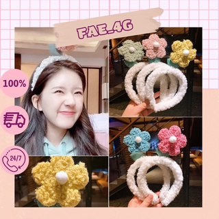 Bờm cài tóc hình bông hoa nhún phối lông cừu cực xinh