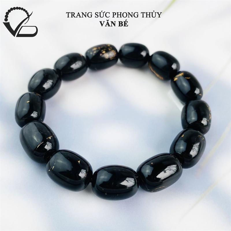Vòng Tay San Hô Đen Hạt Bầu 14mm - CHuỗi đeo tay đá phong thủy CNC VĂN BÉ
