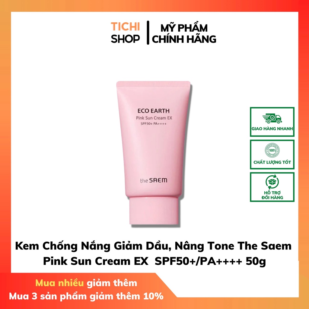 Kem Chống Nắng Giảm Dầu, Nâng Tone The Saem Pink Sun Cream EX SPF50+/PA++++ 50g