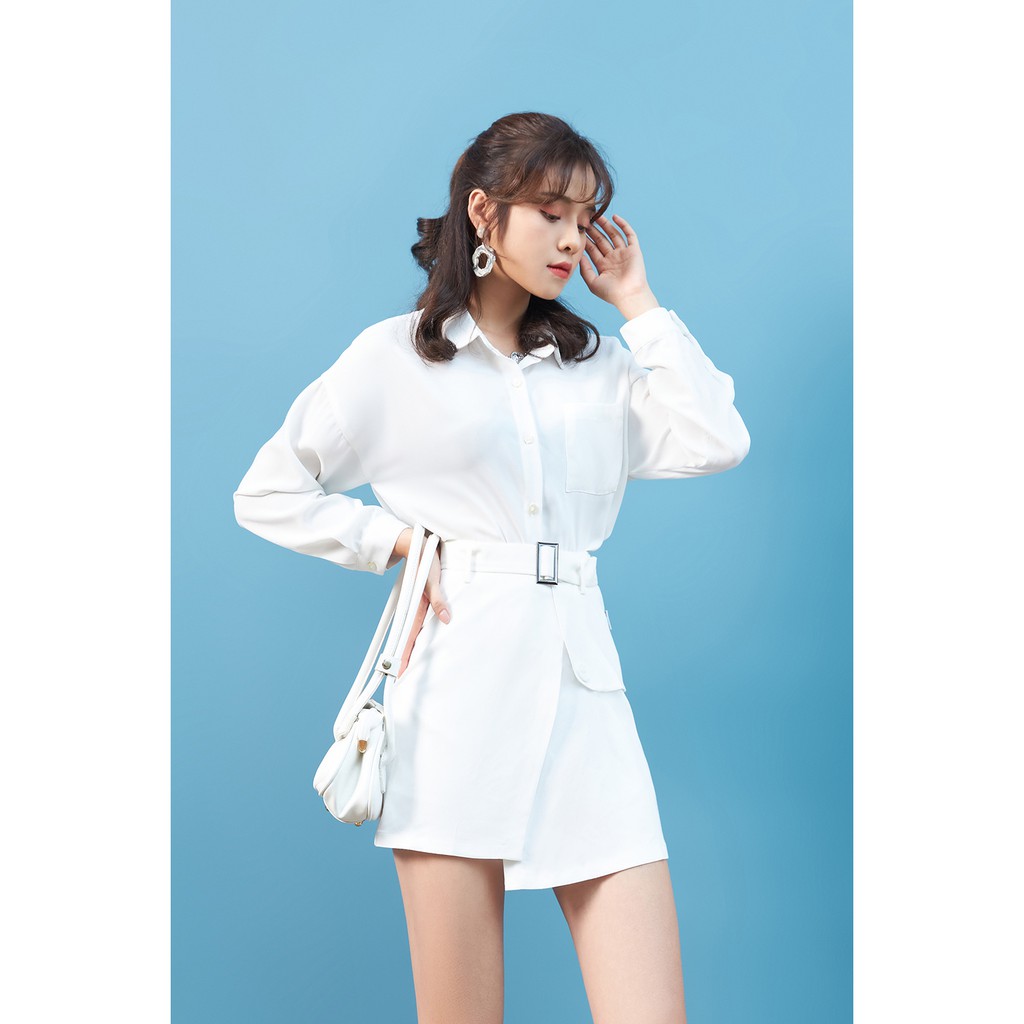 Chân váy chữ A ngắn có đai rời đính nút JAW0617 - 92WEAR