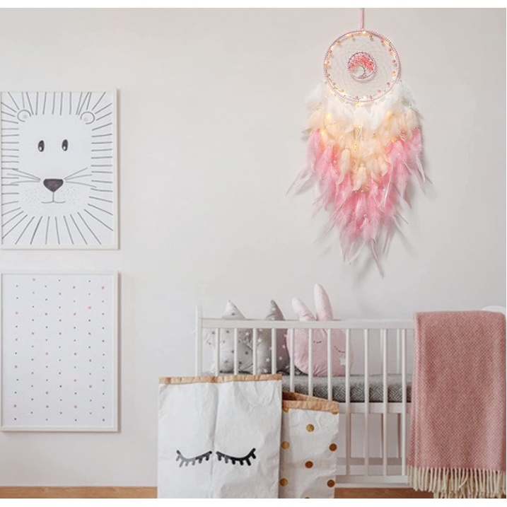 Dream Catcher Phối Lông Vũ Và Trái Tim Treo Trang Trí