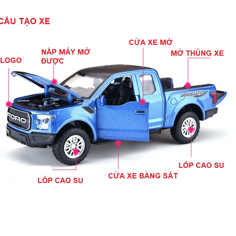 Mô hình Xe Ford F150 Raptor tỷ lệ 1:32 xe bằng sắt đồ chơi trẻ em