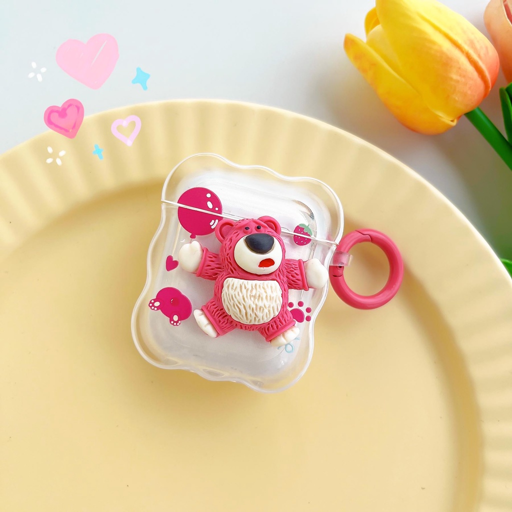 Vỏ Bảo Vệ Hộp Sạc Tai Nghe Bluetooth AirPods 1 2 pro 3 2021 Bằng Silicon Tpu Mềm Trong Suốt Họa Tiết Gấu Và Dâu Tây Dễ Thương Chống Sốc