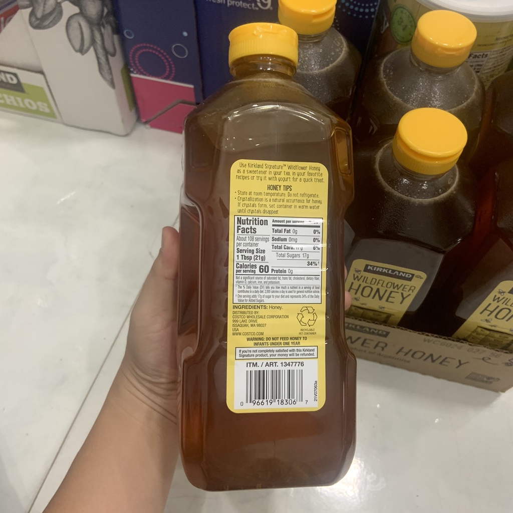 Mật ong Mỹ hữu cơ date 2025 nguyên chất Kirkland Wildflower Honey chai 2.27kg - EDS Mart