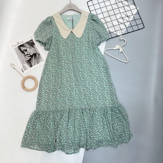 Đầm xoè nữ hoa nhí cổ sen váy đuôi cá tay bo rộng, váy thiết kế Mijoo