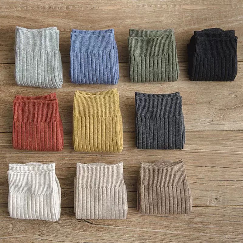 Tất vớ cổ cao trơn nam nữ vintage cotton dày đẹp phong cách Hàn Quốc Chichi T06