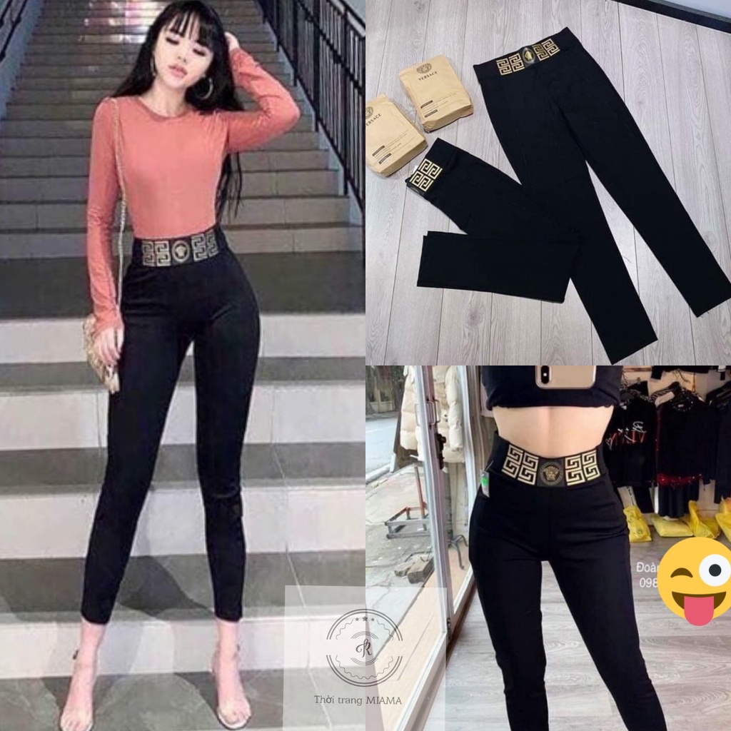 Quần legging nữ cạp cao gen bụng dáng dài nâng mông có túi  - Quần legging nữ dài cao cấp co giãn vải đen bó dày dặn hàn