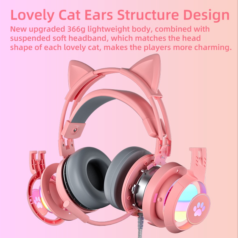 Tai Nghe Chơi Game Có Dây Và Mic Hình Tai Mèo Màu Hồng / Tím / Đen / Xanh Dương