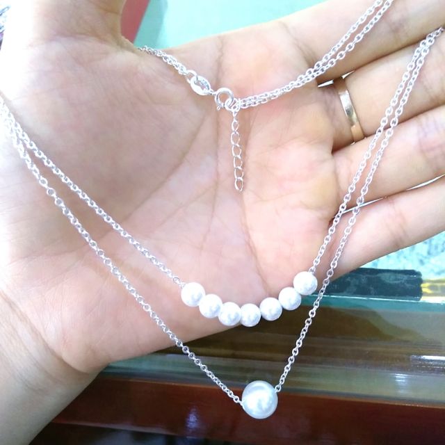 Dây chuyền bạc Dây sợi kép mix Ngọc Trai nhân tạo sang chảnh Van Jewelry V10538