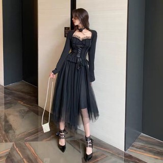 [ORDER] Set áo cúp ngực đan dây bụng+chân váy von xoè dài tiểu thư huyền bí