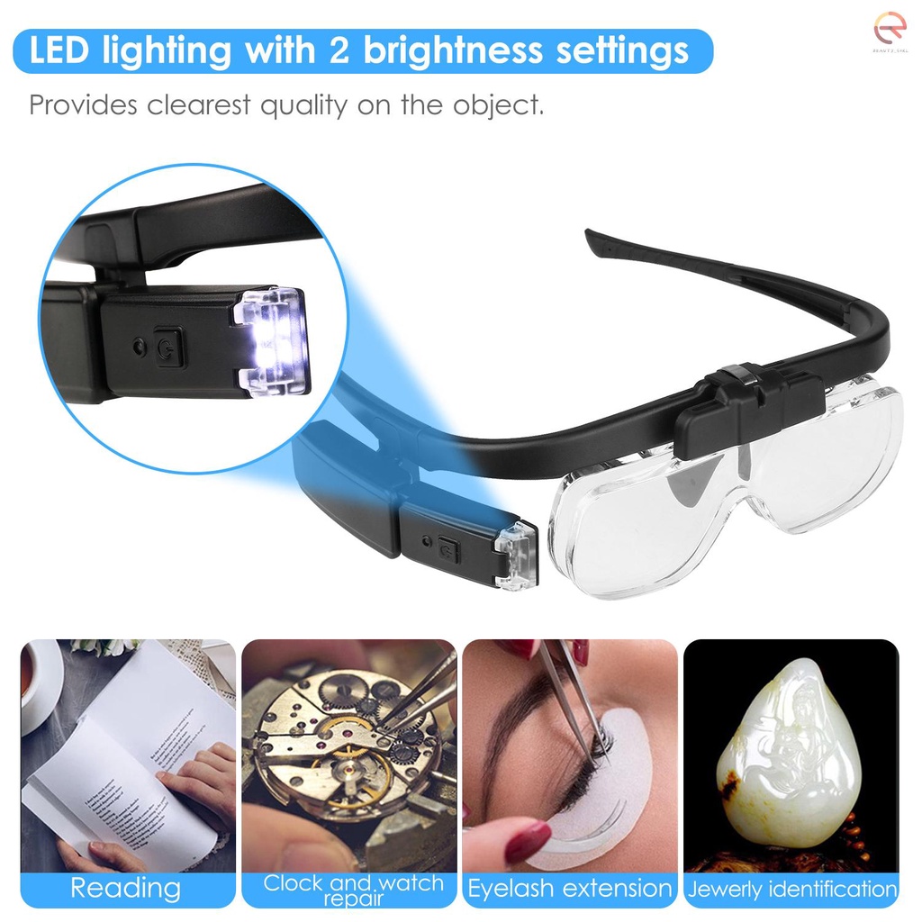 Kính lúp đeo đầu 1.5-4.5X có đèn Led 2 bóng dùng để sửa chữa đồng hồ/ trang sức