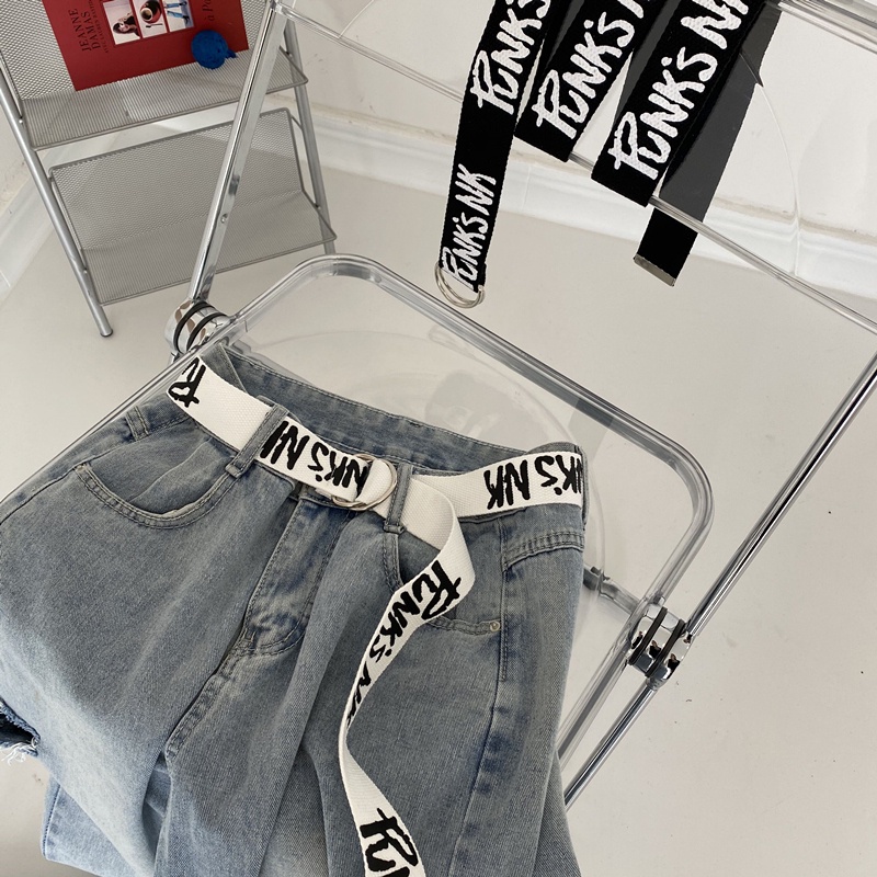 Thắt Lưng Vải Canvas Phối Hai Khóa Tròn In Chữ Graffiti Thời Trang Cá Tính