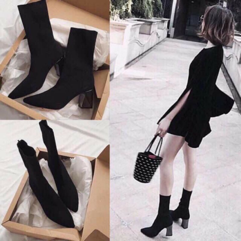 Boots chun len mũi nhọn gót gương so hot