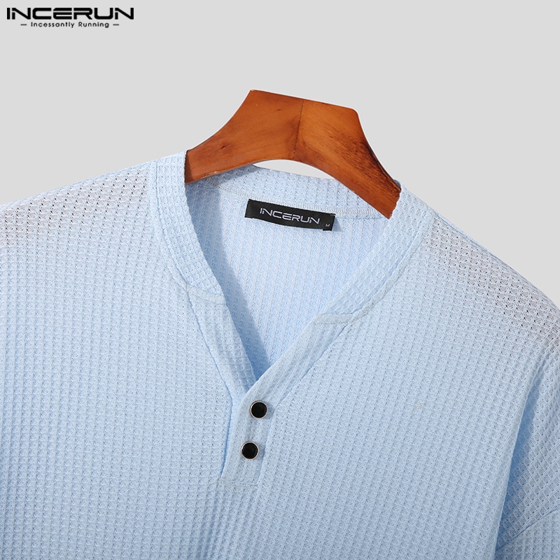 Áo thun INCERUN dệt kim tay dài dáng ôm thời trang thu đông cho nam