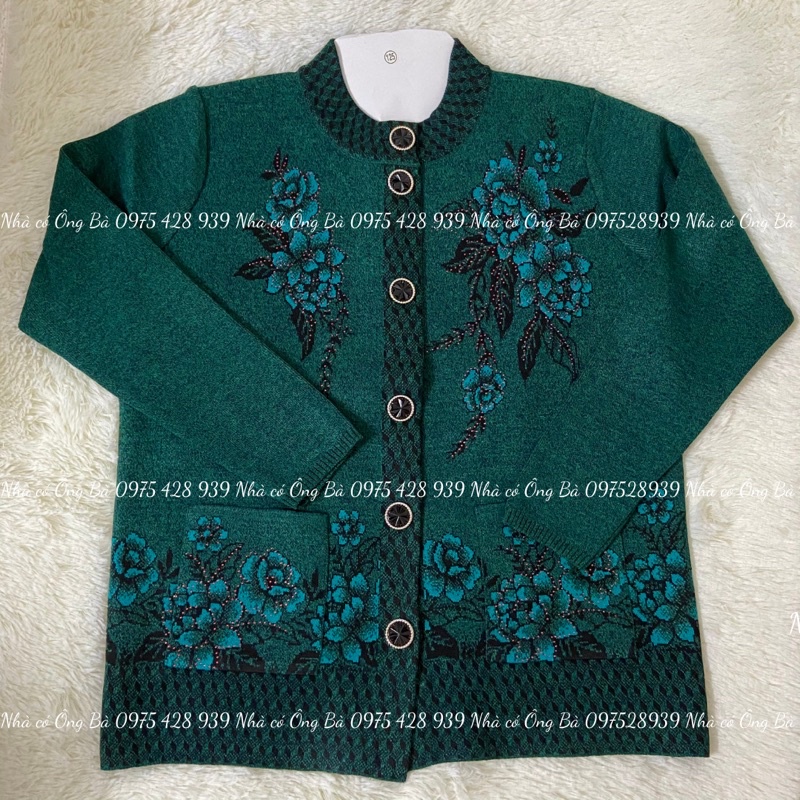 Áo len thêu hoa cardigan cho bà mùa đông, áo khoác mùa đông cho bà cho mẹ trung niên