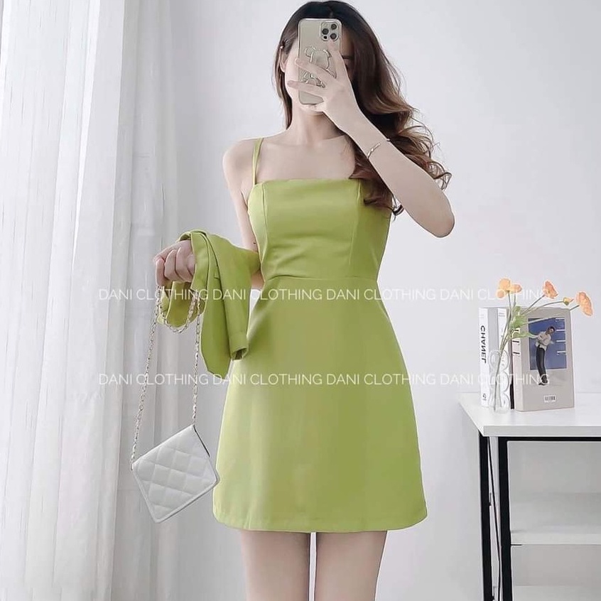 Đầm váy nữ body hai dây kèm áo kiểu tay ngắn thiết kế dịu dàng thanh lịch sang trọng