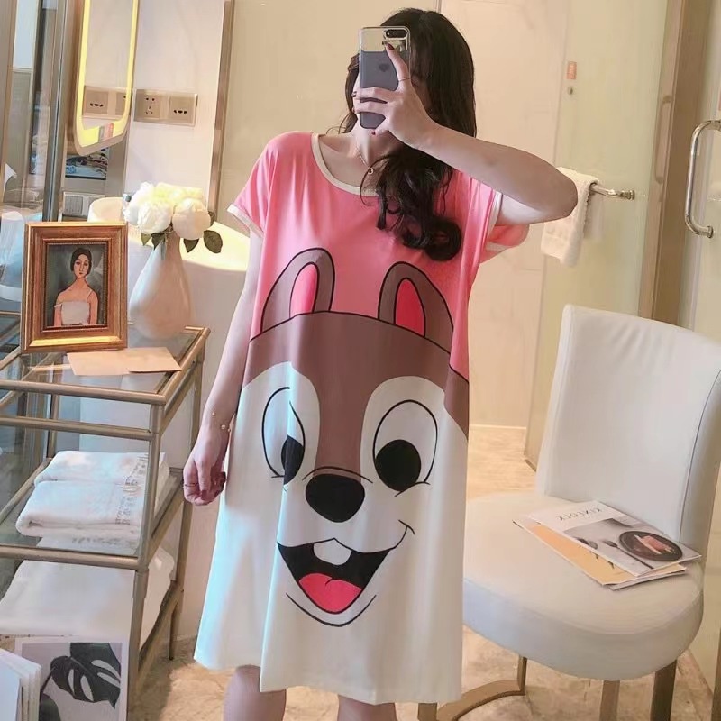 Đầm Ngủ Tay Ngắn Dáng Rộng In Họa Tiết Hoạt Hình Dễ Thương Thời Trang Xuân Thu Cho Nữ