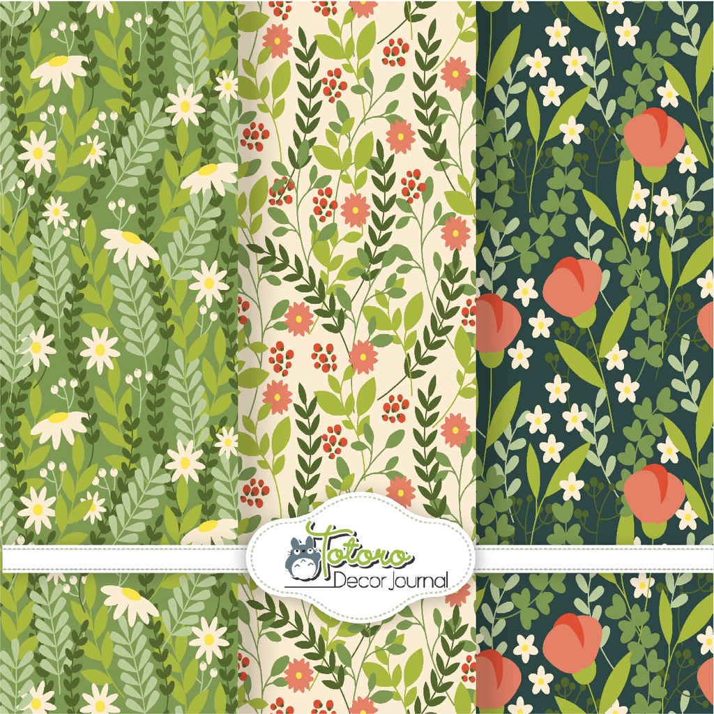 Sét 6 tờ giấy gói hàng gói quà bọc vở họa tiết cây hoa lá