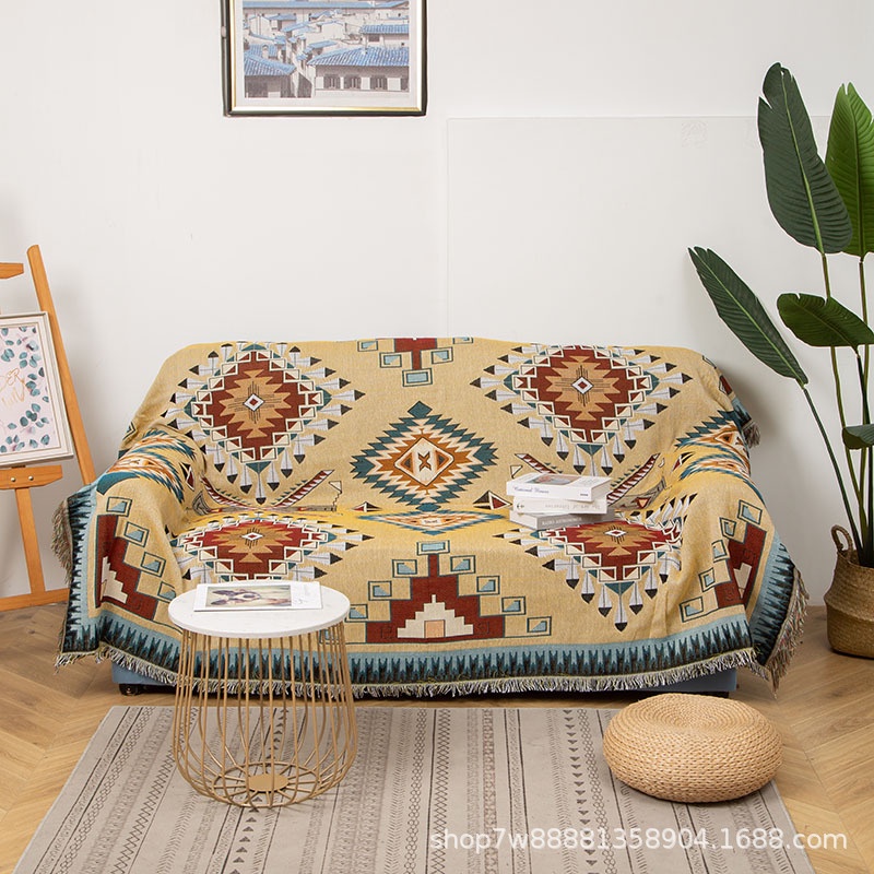 Chăn thảm trải sofa, thảm trải sàn, thảm phủ ghế họa tiết vintage phong cách hiện đại phù hợp trang trí nhà cửa,homestay