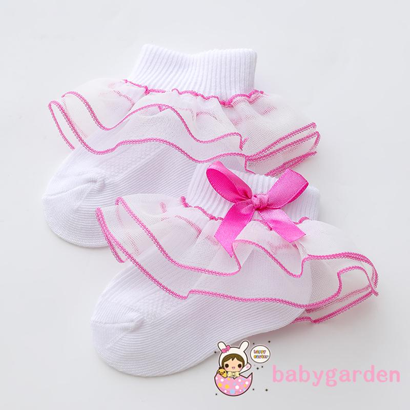 Vớ Cotton Phối Ren Lưới Đính Nơ Trang Trí Dành Cho Bé Gái 0-1 Tuổi