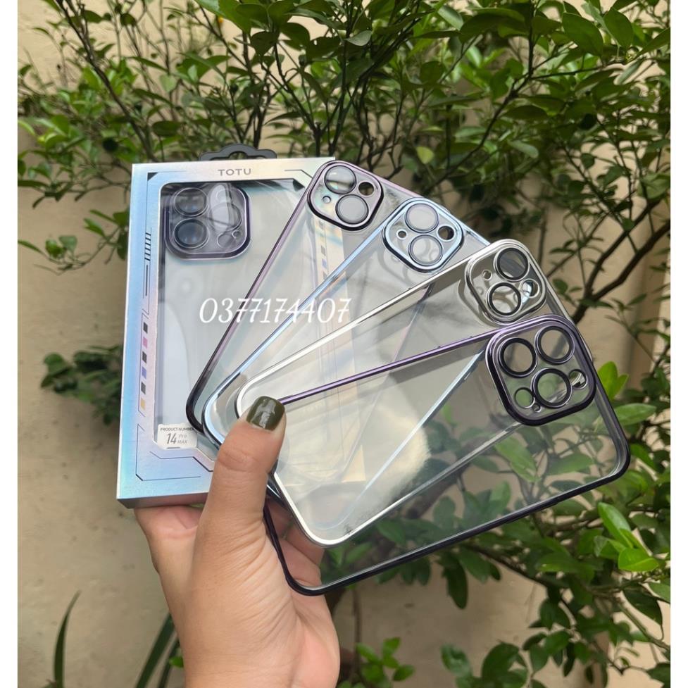 Ốp lưng Totu viền màu bảo vệ mắt camera cho iPhone 14, 14Pro, 14 Plus, 14 Pro Max lưng dẻo trong suốt siêu đẹp