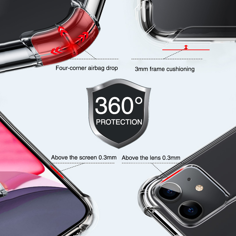 Ốp điện thoại tpu mềm siêu mỏng trong suốt túi khí chống sốc cho iphone 12 Pro Max 5G/i 12 Mini/11 Pro X XS XR