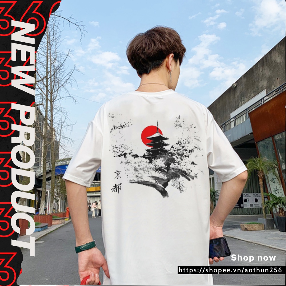 Áo phông unisex nam nữ dáng xuông mùa hè tay lỡ oversize Phong Cách Nhật Bản Ánh Trăng Đỏ, áo thun 360 basic streetwear