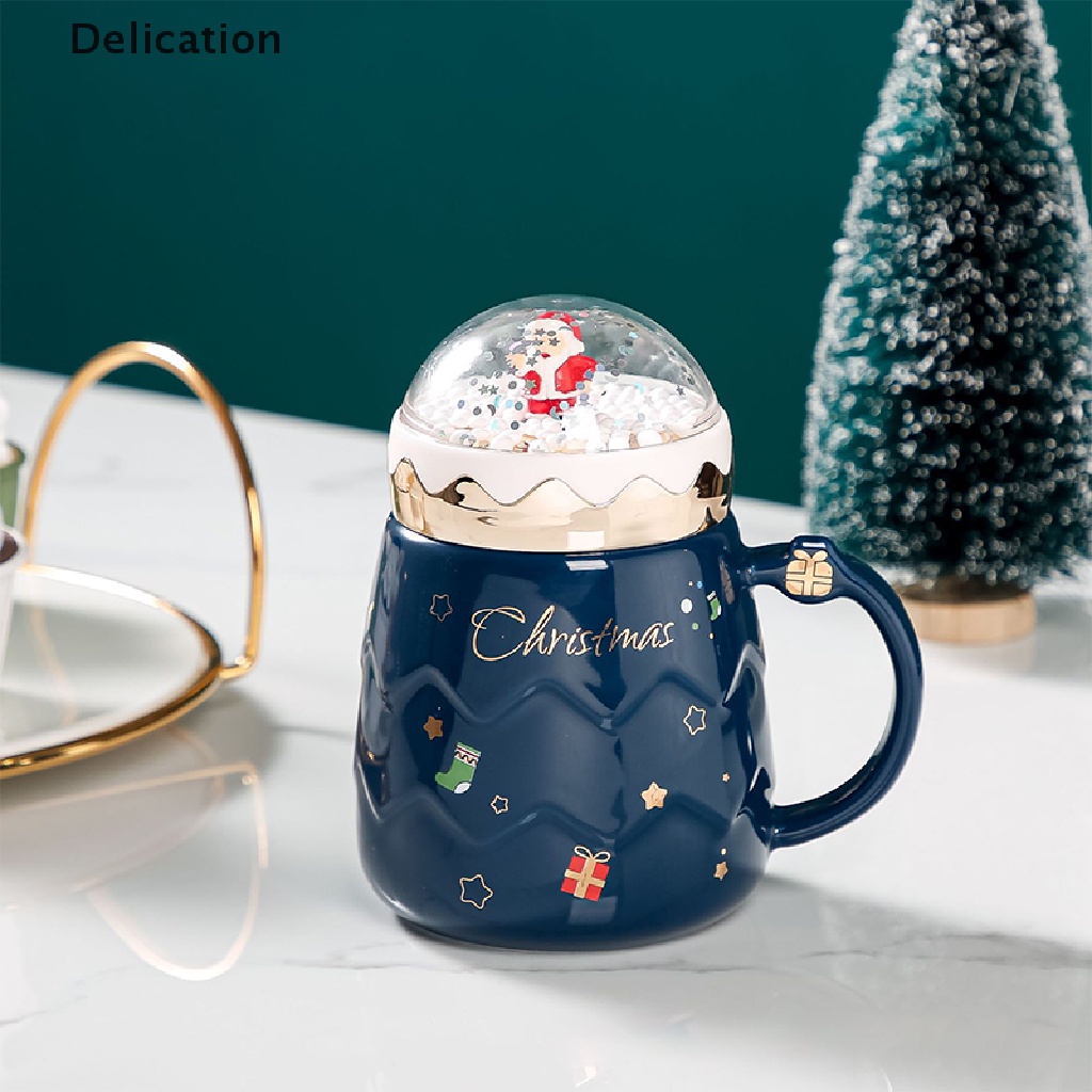 Cốc Uống Nước Bằng Sứ Trong Suốt Có Nắp Đậy In Hình Ông Già Noel Dễ Thương